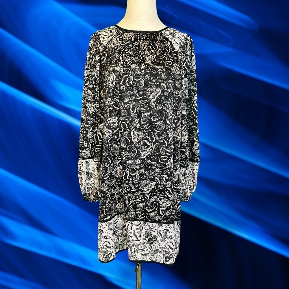NWT Anthropologie ‘Susanne’ Tunic Dress in Black & White Floral Pattern Size XS